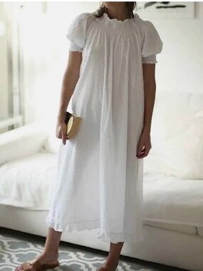 Hill House Caroline Nap Dress White  Swiss Dot Midi Dress